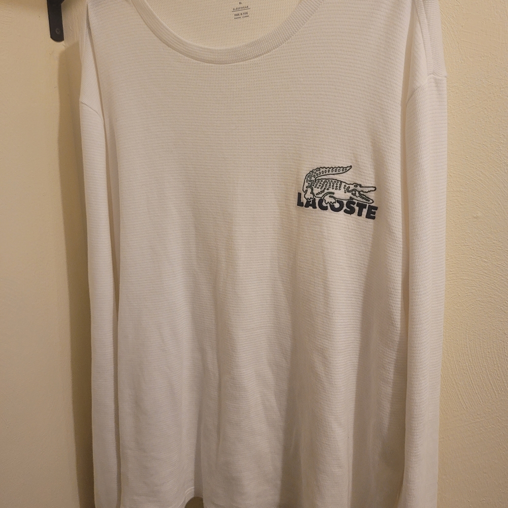 Lacoste Mens Sleepwear White Long Sleeve Waffle Knit Thermal Tee